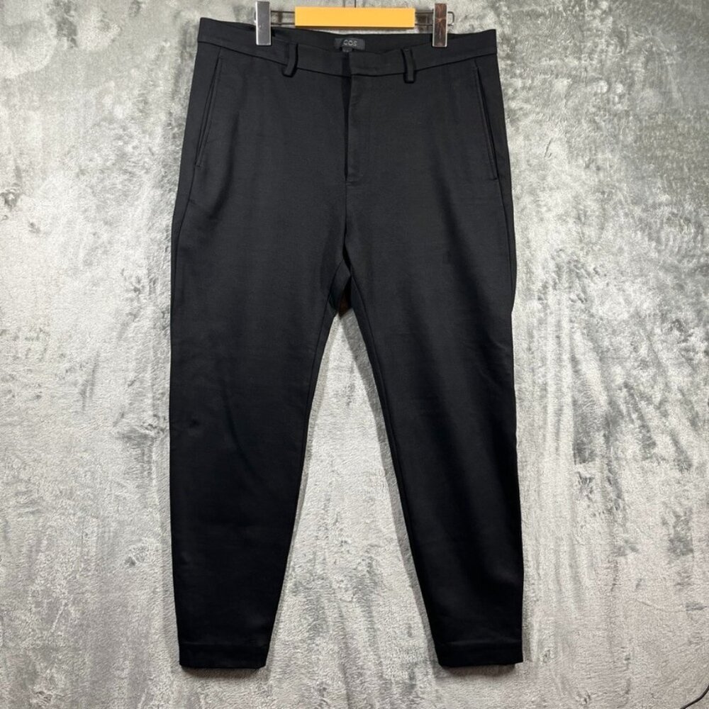 COS Pants Mens 36R Black Knit Zip Hook Ankle Zip Tapered Leg Chino Stretch